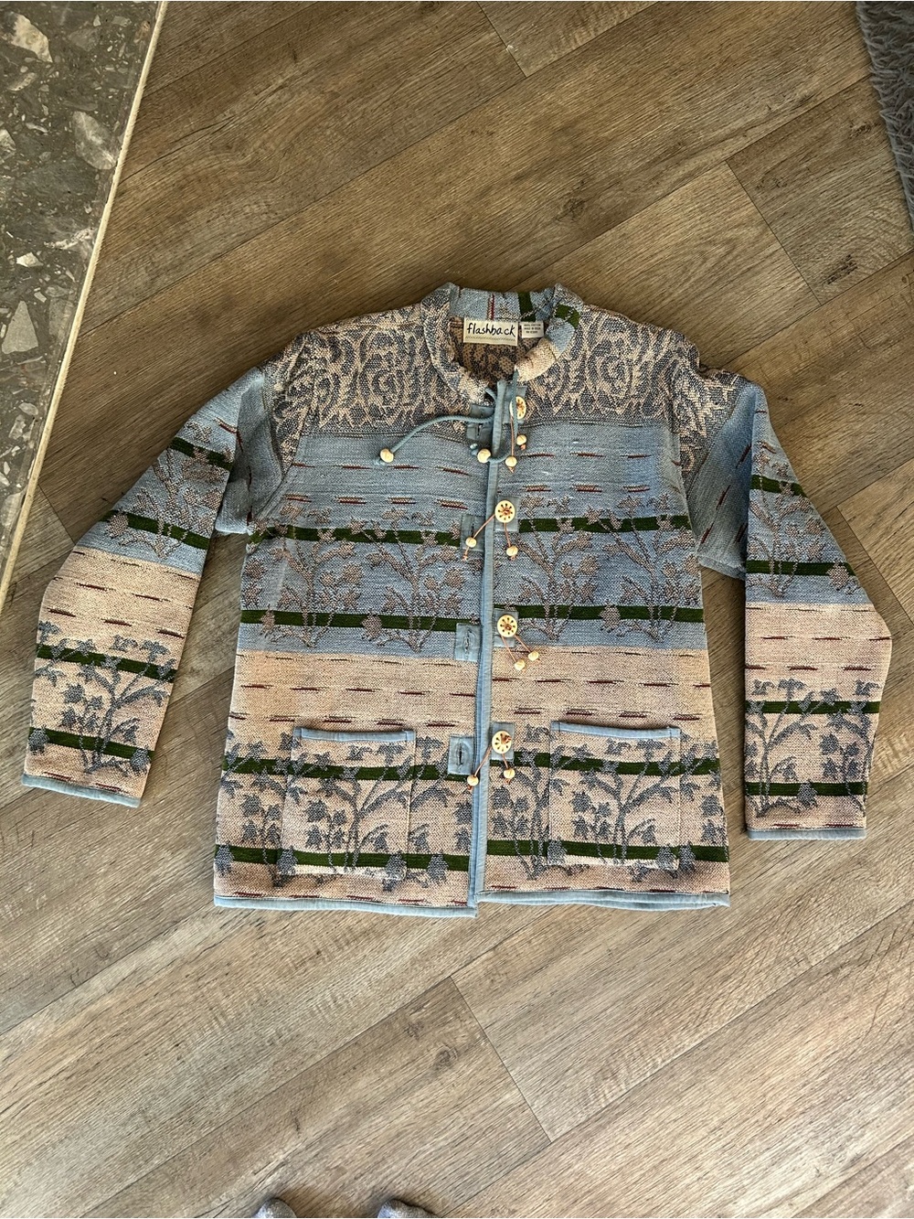 Flashback Light Blue & Beige Patterned Women's Jacket